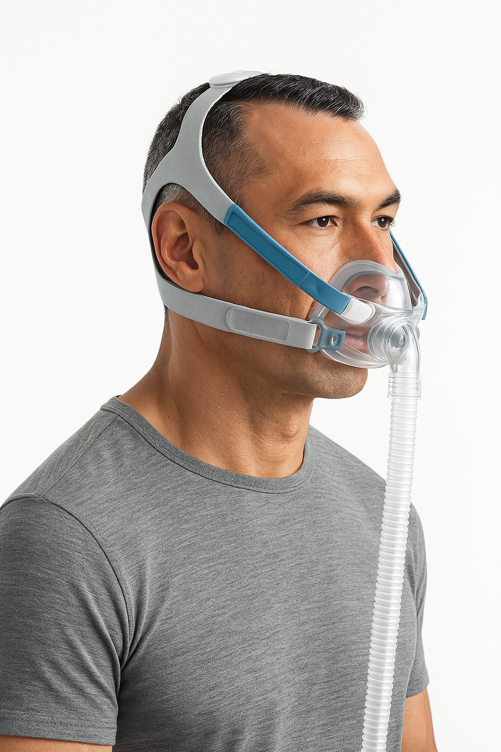 Man wearing Evora Fisher Paykel Evora Full sleep apnea face mask Recharge CPAP