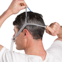 Load image into Gallery viewer, A man adjusting headgear on the nasal pillow cpap mask