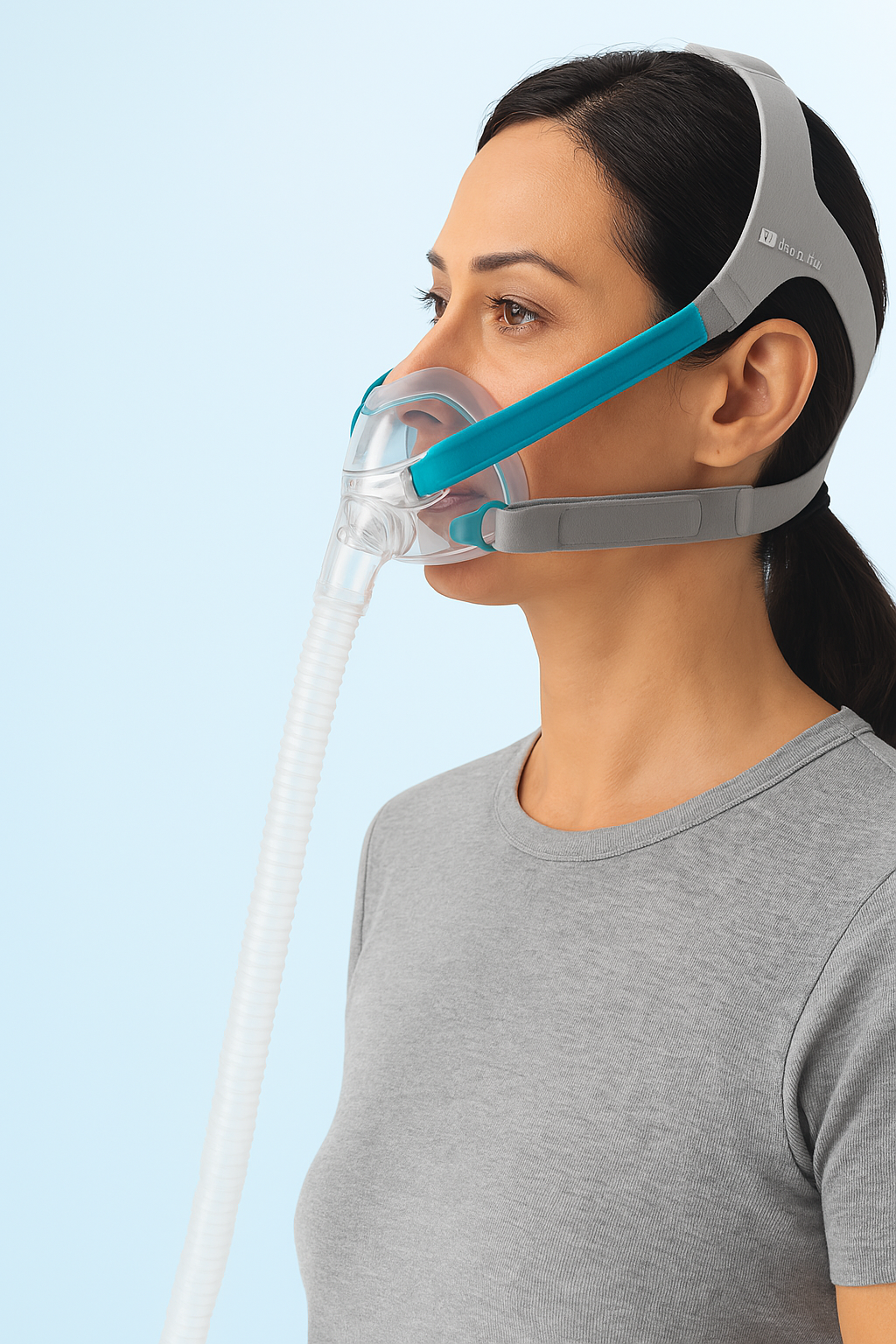 Woman wearing Evora Fisher Paykel Evora Full sleep apnea face mask Recharge CPAP mask