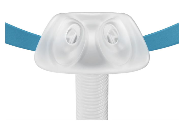 Close-up of Nova Micro MicroPillows cushion showing dual nasal ports and soft silicone seal