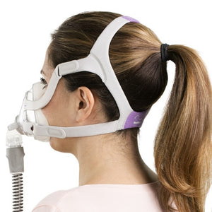 A woman using an Resmed AirFit f20