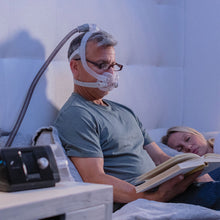 Load image into Gallery viewer, a man reading a book with a comfortable airfit f30i full face mask